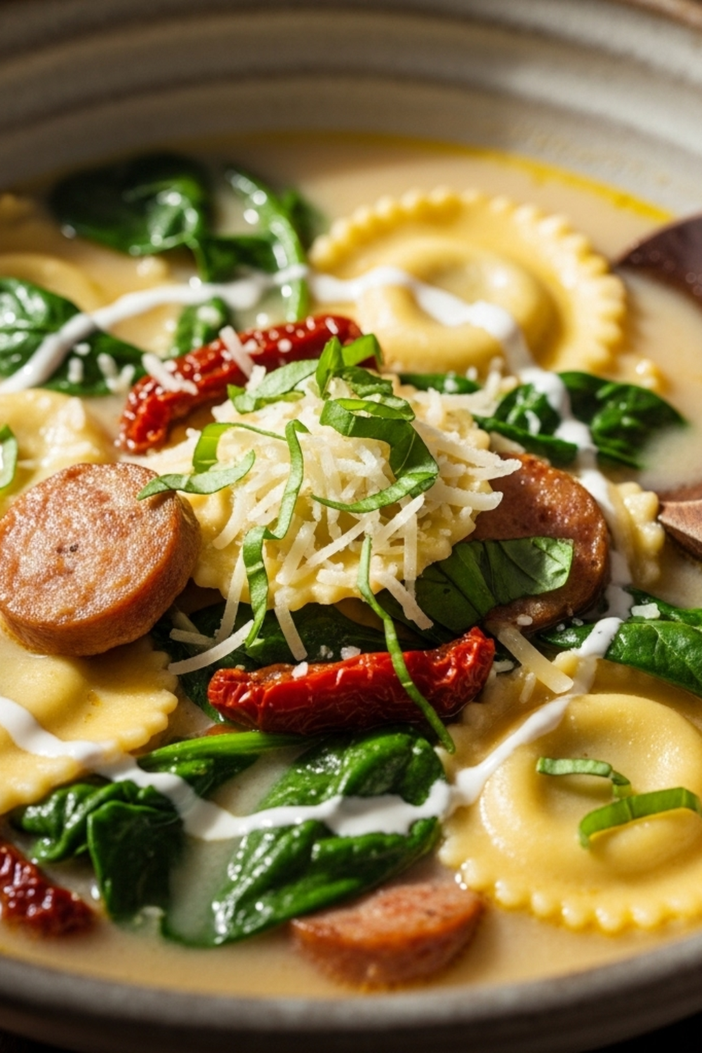 Creamy-Tuscan-Ravioli-Soup-Recipe - Finished Dish