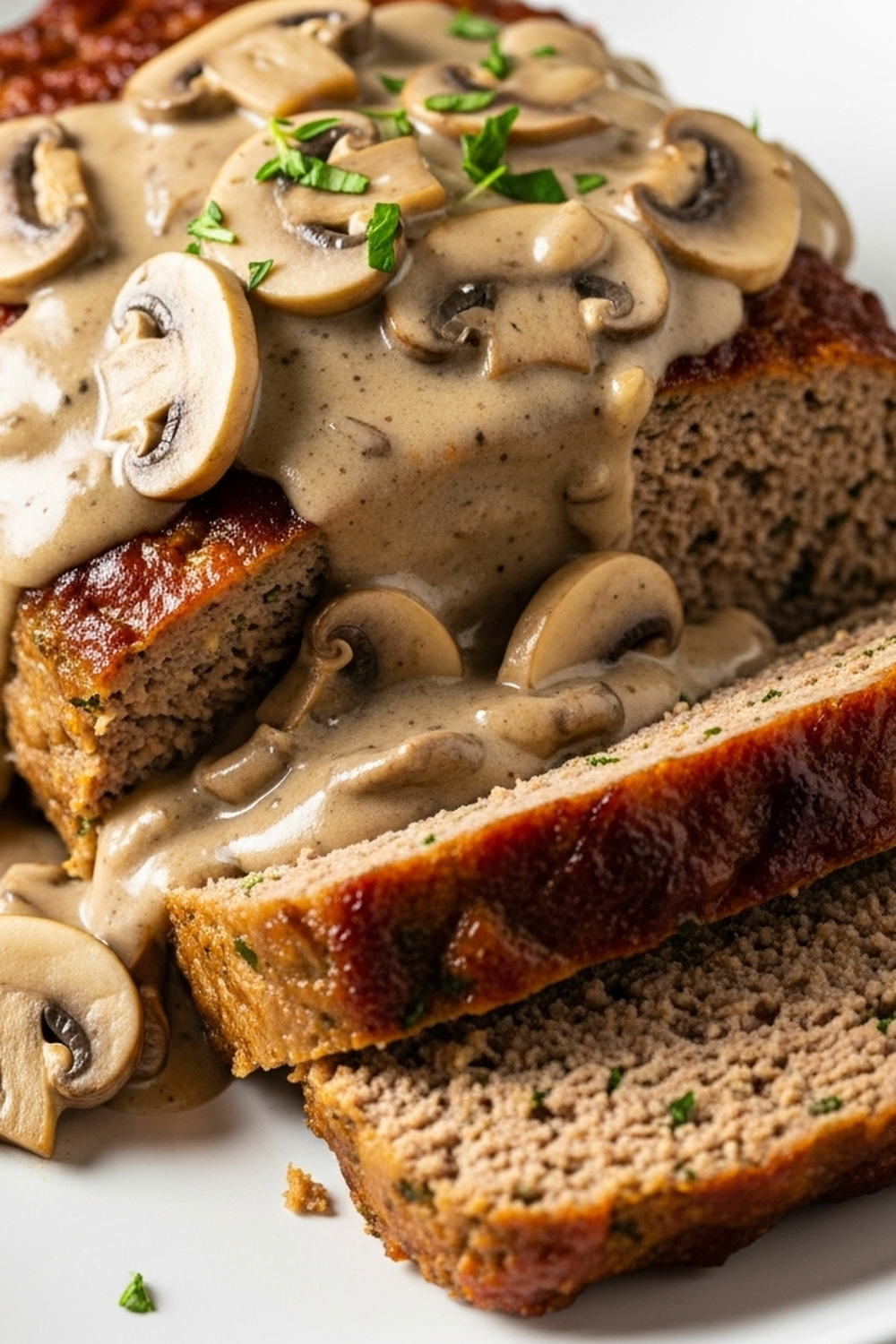 Juicy-Meatloaf-with-Creamy-Mushroom-Gravy - Finished Dish